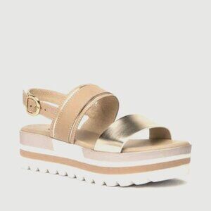 NEW NeroGiardini Double Band Sporty Sandals in Beige/ Gold SZ 6